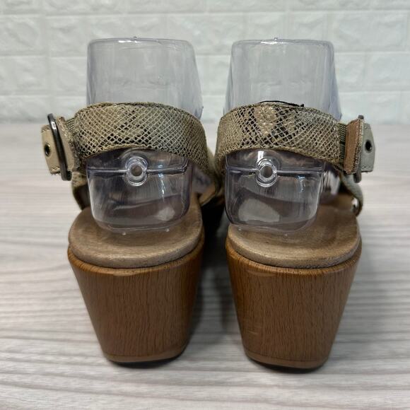 Dansko Jacinda Wedge Sandals WMNS 38 Taupe Snake Skin Crossover Strap Sling Back - Picture 6 of 13